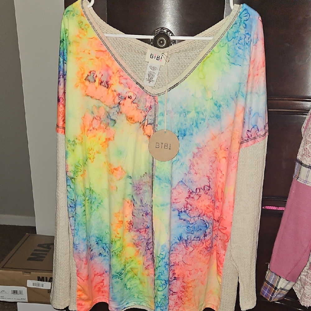 BiBi Colorful Tie-Dye Long Sleeve Top